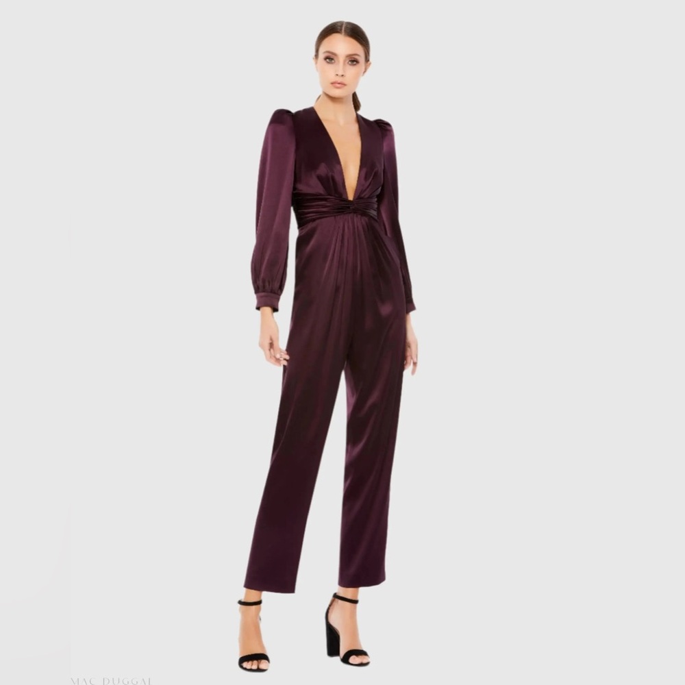 Mac Duggal Plum Satin Jumpsuit